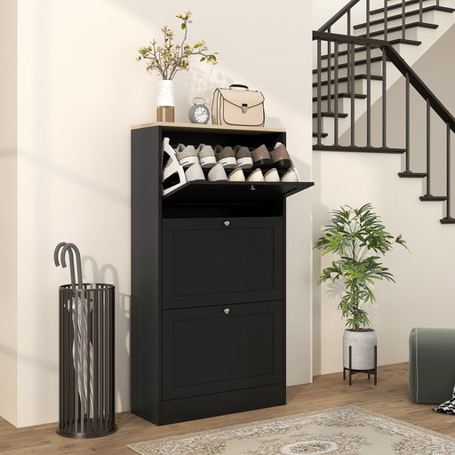 Modern Black 3 Drawer Shoe Storage Cabinet Compact Design by HOMCOM