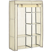 Cream White Fabric Portable Wardrobe with 6 Shelves and Hanging Rail by HOMCOM