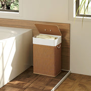 Brown Bamboo Laundry Basket with Lid and 72L Removable Liner for Bedroom or Bathroom