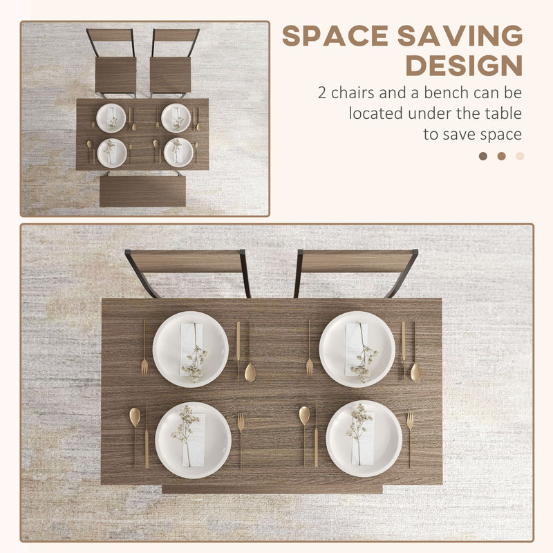 Four Piece Dining Set with Table Chairs and Bench Ideal for Family Meals, Grey