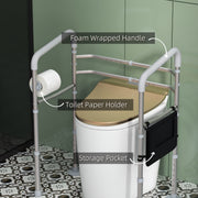 Adjustable Toilet Safety Frame with Armrests and Suction Cups for Elderly Support White AOSOM