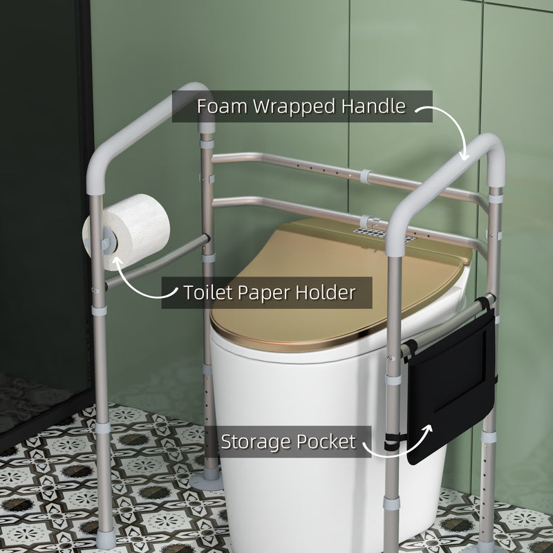 Adjustable Toilet Safety Frame with Armrests and Suction Cups for Elderly Support White AOSOM