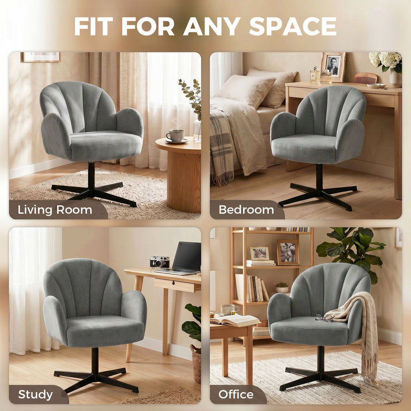 Accent Chair with Swivel Base for Relaxing in Bedroom or Reading Corner Grey Homcom