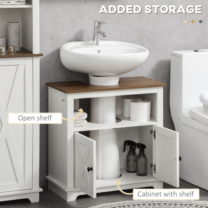 2 Piece Bathroom Furniture Set Tall Cabinet and Under Sink Cupboard Ash Wood Effect by kleankin AOSOM