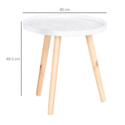 Round Wooden Coffee Tables With Carved Floral Tops Set of 2 Ideal for Living Rooms White