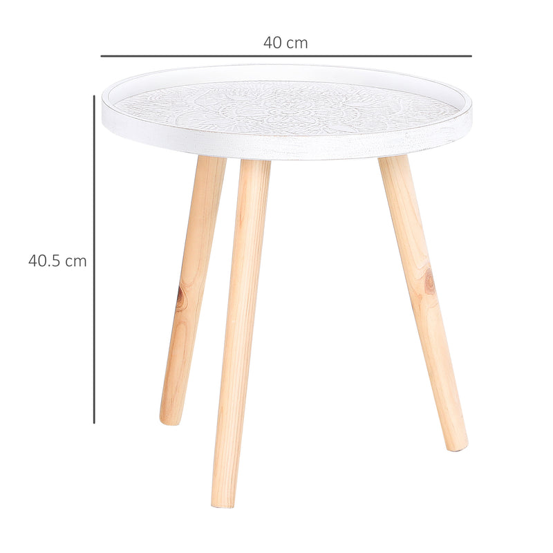 Round Wooden Coffee Tables With Carved Floral Tops Set of 2 Ideal for Living Rooms White