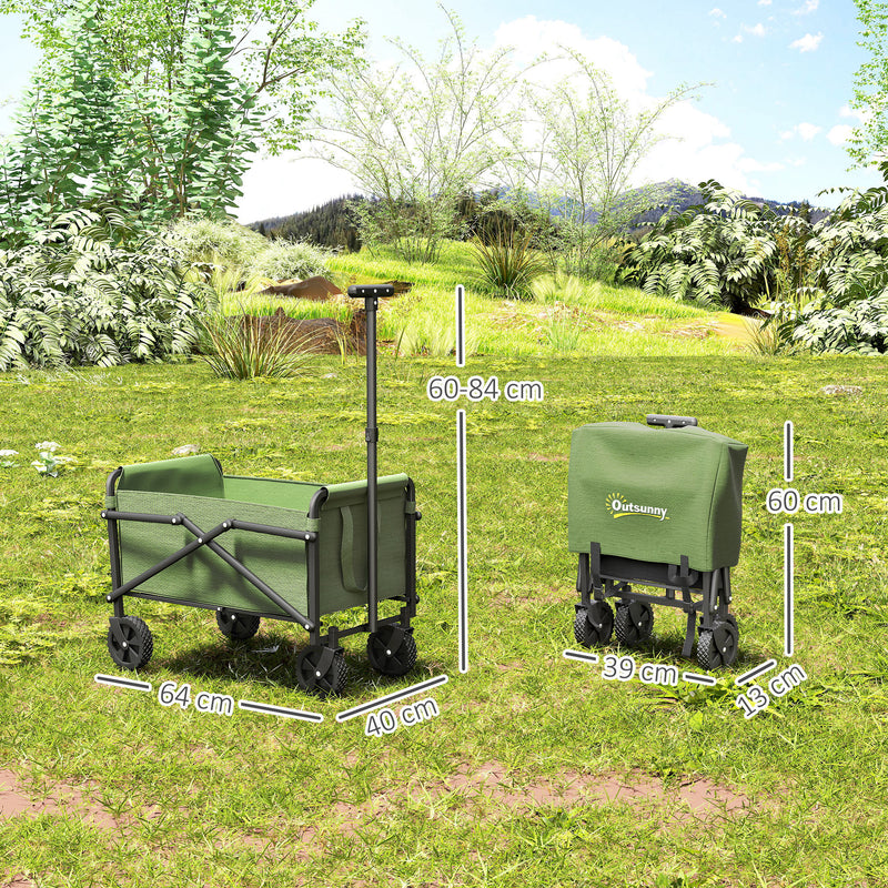 Collapsible Festival Trolley Wagon with Adjustable Handle 60kg Load for Camping Green