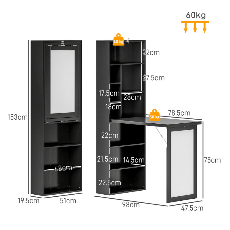 Black Three Part Work Desk with Storage and Writing Board by HOMCOM