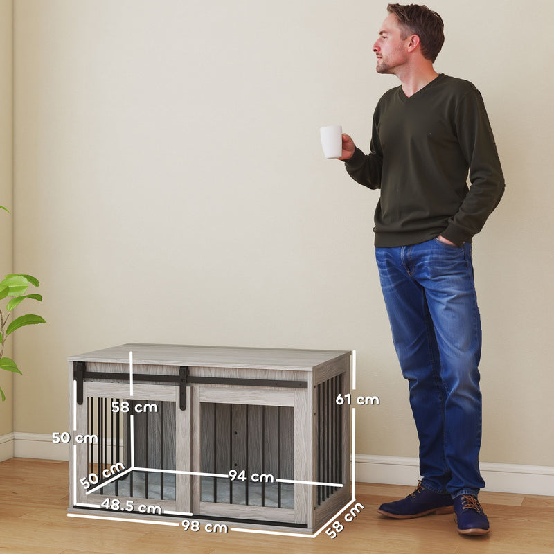 Large Dog Crate Furniture with Removable Cushion and Wide Top Surface for Storage Grey