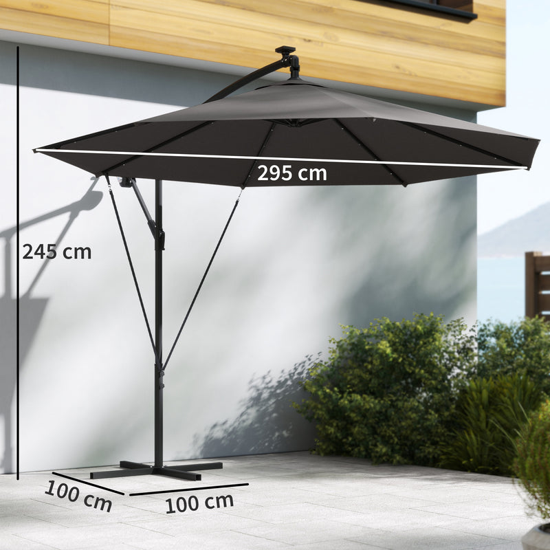Garden Cantilever Parasol with Solar LED Lights for Day and Night Shade Black Outsunny