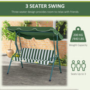 Green 3 Seater Garden Swing Chair With Adjustable Canopy For Relaxing Outdoors