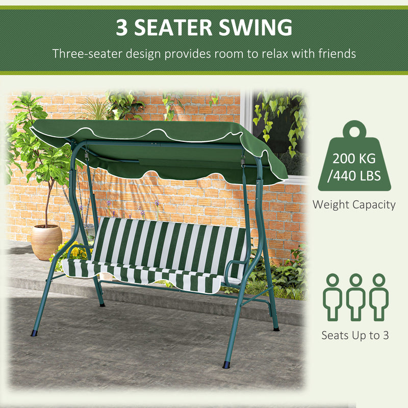 Green 3 Seater Garden Swing Chair With Adjustable Canopy For Relaxing Outdoors