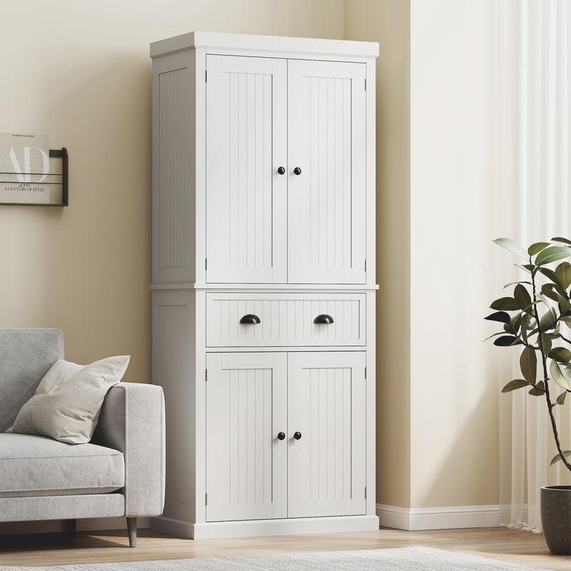 Freestanding Kitchen Storage Cabinet with Drawer and Adjustable Shelves for Organisation White