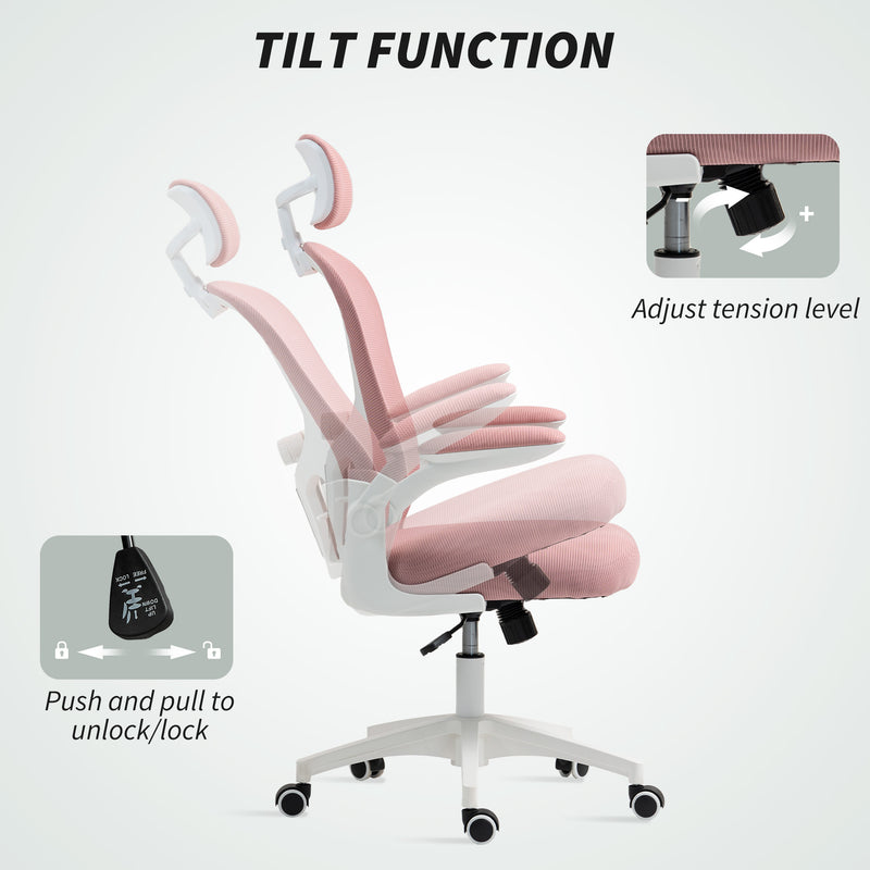 Pink Mesh Office Chair With Lumbar Support and Headrest For Comfortable All Day Work