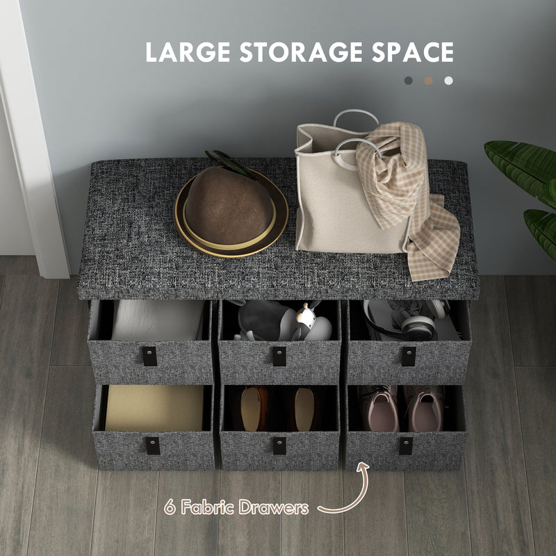 Shoe Storage Bench with 6 Drawers and Padded Seat Ideal for Hallway or Entryway Dark Grey