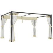 3 x 4m Aluminium Pergola with Retractable Khaki Roof for Garden and Patio by Outsunny