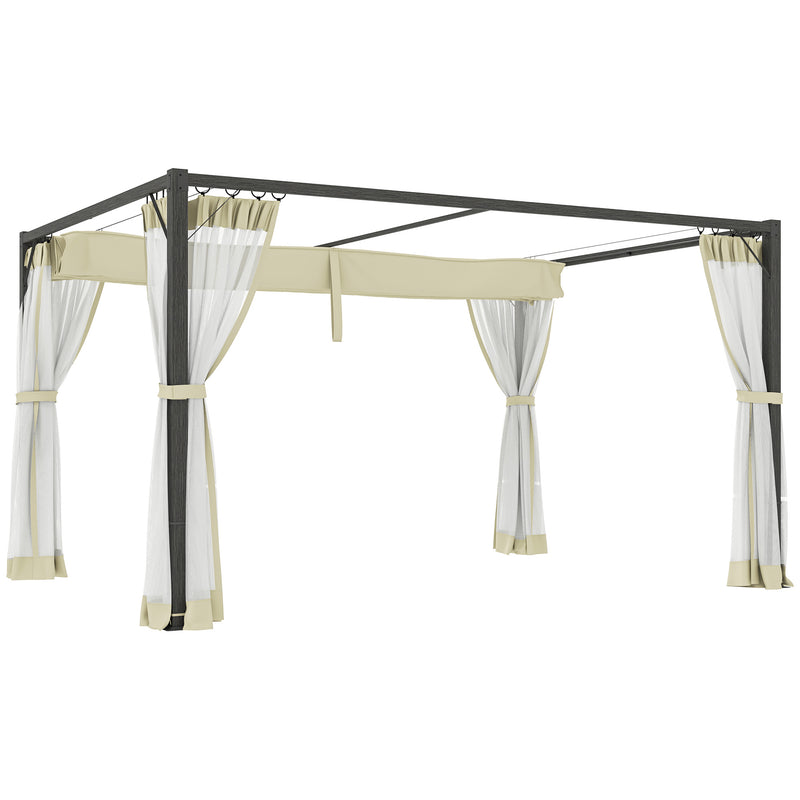 3 x 4m Aluminium Pergola with Retractable Khaki Roof for Garden and Patio by Outsunny