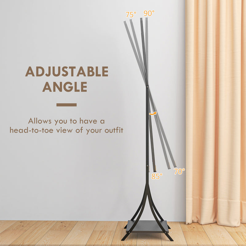 Full Length Freestanding Dressing Mirror With Adjustable Angle And Storage Shelf, Grey