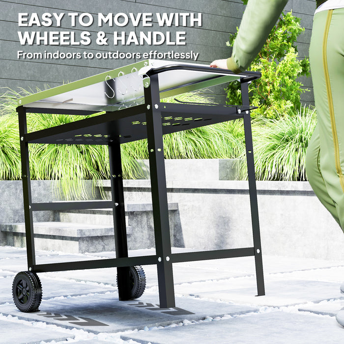 Black BBQ Trolley with Stainless Steel Top Adjustable Shelf and Storage by Outsunny