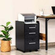 Black Three Drawer Lockable Mobile Filing Cabinet for Home Office by HOMCOM