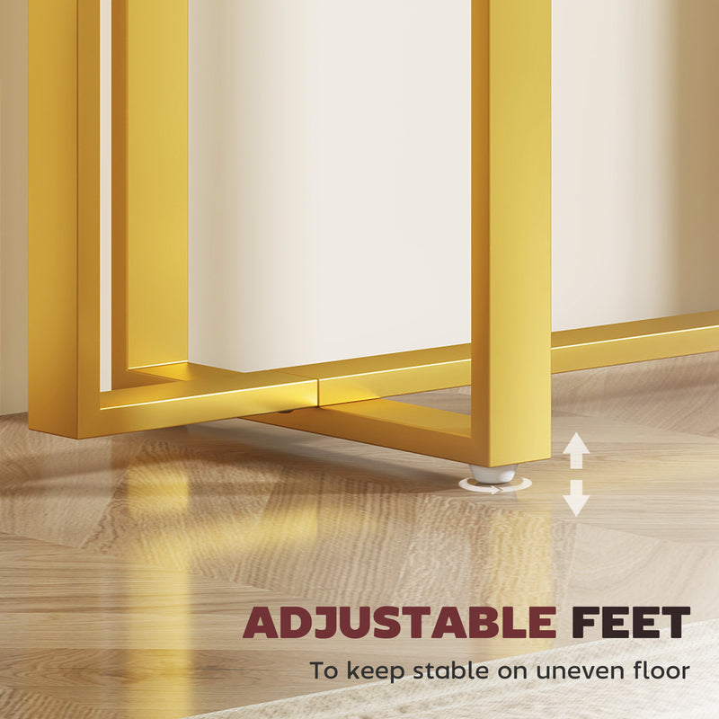 Narrow Console Table with Faux Marble Top and Steel Frame for Hallway Use White AOSOM