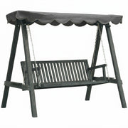 Grey Wooden Garden Swing Chair for 3 Adults with Canopy for Shade and Comfort Outsunny