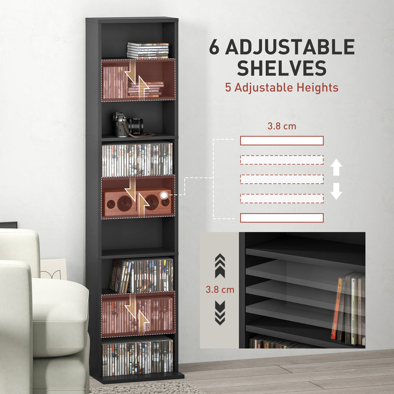 Black Narrow CD Storage Tower Cabinet for Small Spaces 260 Disc Capacity