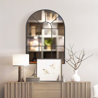 Arched Wall Mirror 91 x 60 cm With Window Design For Living Room Or Bedroom Black