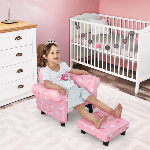 Kids Armchair with Footrest High Back and Anti Slip Legs for Bedroom or Playroom, Pink