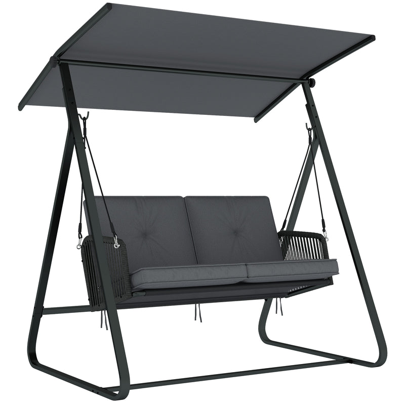 2 Seater Garden Swing Chair with Cushions and Adjustable Canopy for Shaded Relaxation Dark Grey Outsunny