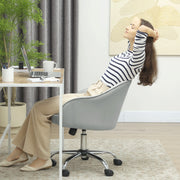 Velvet Swivel Office Chair With Padded Seat And Adjustable Height For Home Workspace Grey