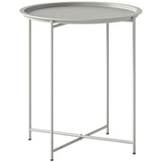 Folding Garden Side Table with Removable Tray for Easy Outdoor Serving White Outsunny