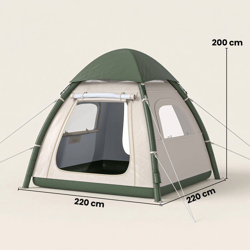 Inflatable Camping Tent with Fast 2 Minute Setup and Standing Height for Families Beige