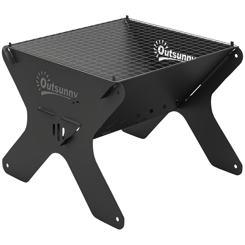 Portable Charcoal BBQ Grill and Fire Pit for Camping and Garden Gatherings Black Outsunny