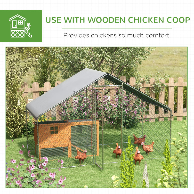Large Walk In Chicken Coop with Water Resistant Roof for Outdoor Poultry Housing Grey