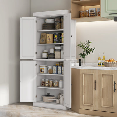 Freestanding Kitchen Storage Cupboard with Adjustable Shelves and 6 Tiers, White