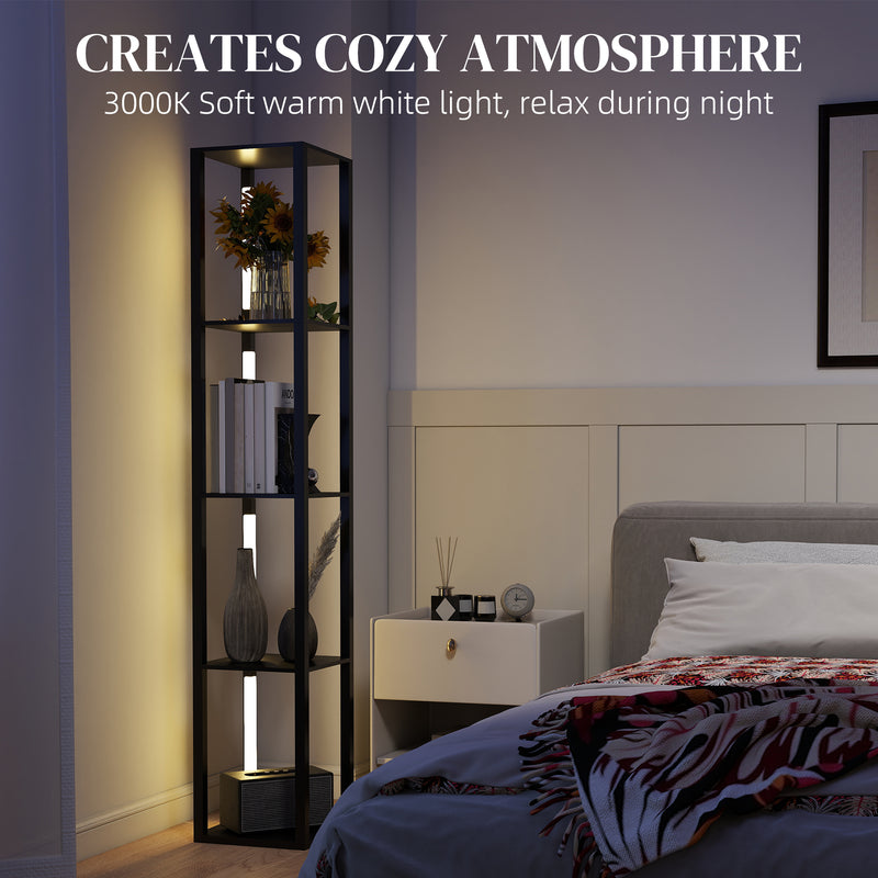 Black Floor Lamp with Shelves 4 Tier Dimmable Stand Light with Foot Switch for Living Room