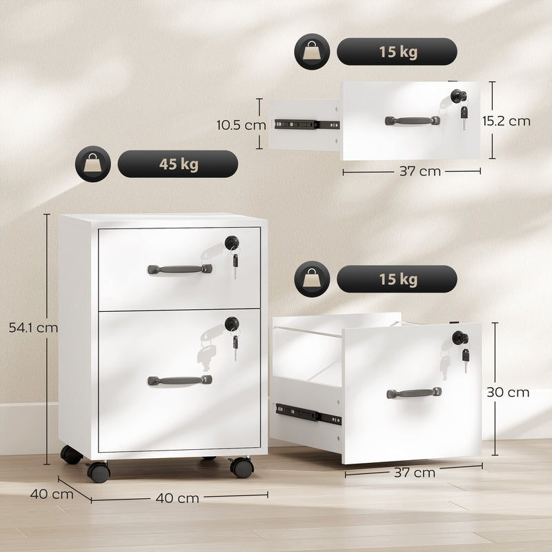 Mobile Office Filing Cabinet With 2 Drawers And Hanging Folder Storage For Home Office