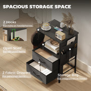 Bedside Table with USB Charging Station 2 Drawers & Storage Shelf for Bedroom or Living Room, Black
