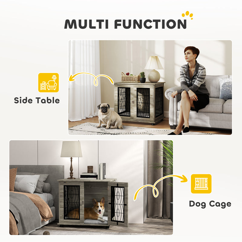 Indoor Dog Crate End Table with Soft Cushion and Lockable Door for Medium Dogs Black