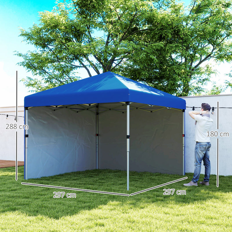 Blue 3 x 3m Pop Up Gazebo with Sidewalls Leg Weights and Wheeled Bag UPF 30+ by Outsunny