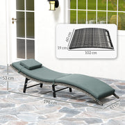 Rattan Folding Sun Lounger with Cushion and Pillow Mixed Grey by Outsunny