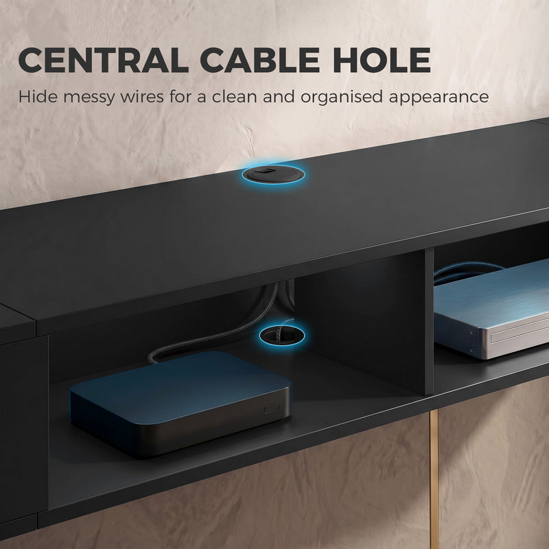 Wall Mounted Floating TV Stand with LED Lights and Cable Management for Tidy Living Room, Black