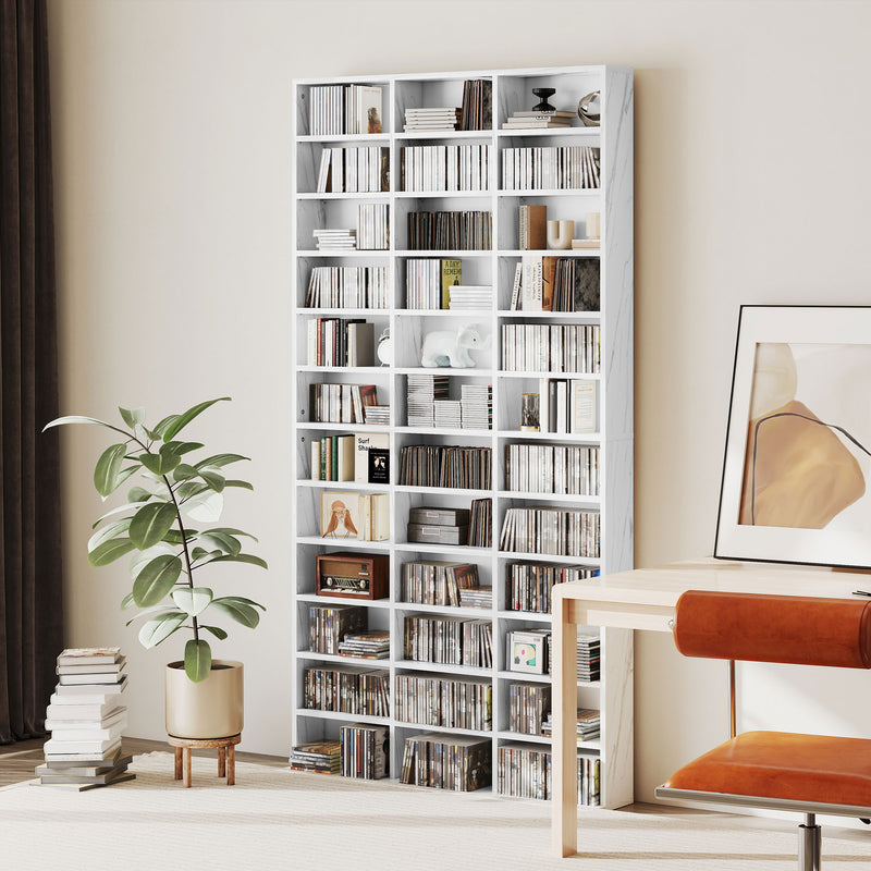 Tall CD Storage Cabinet with Adjustable Shelves Ideal for Home or Office Use Marble Effect