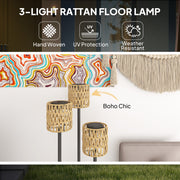 Boho Rattan Floor Lamp with Shelf 3 Light Solar Powered Waterproof IP44 by Outsunny