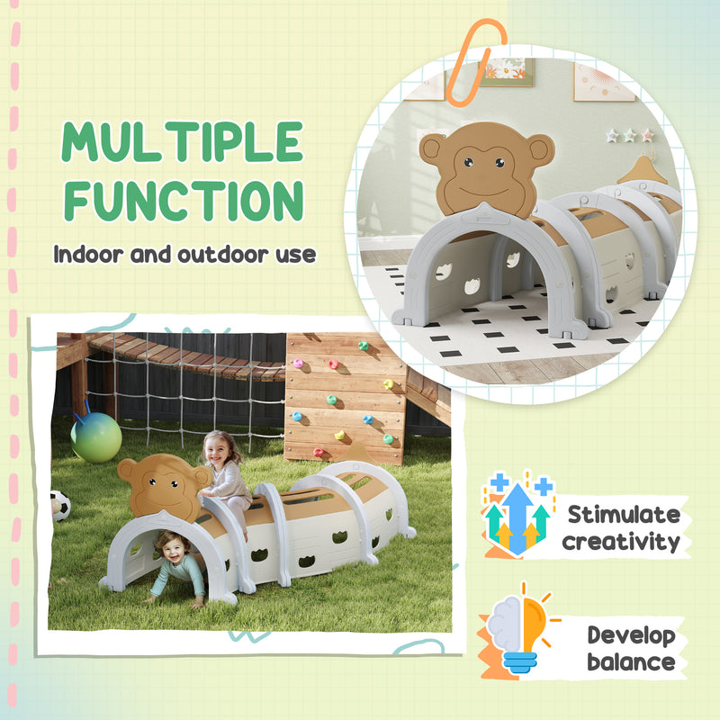 Brown Monkey Design Kids Play Tunnel for Crawling and Climbing Age 3-6 by AIYAPLAY