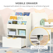 Kids Bookshelf and Toy Organiser with Drawer and Wheels for Easy Storage, White