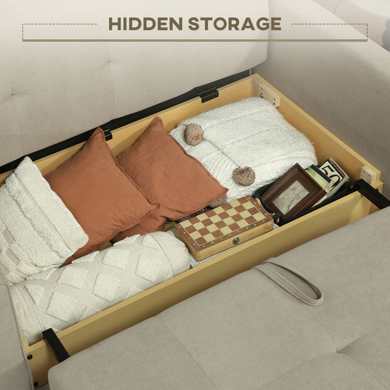 Light Brown 2 Seater Sofa Bed with Cushions and Hidden Storage by HOMCOM