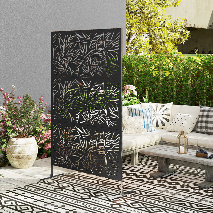 Black Metal Garden Privacy Screen Freestanding 6.5FT Bamboo Design by Outsunny