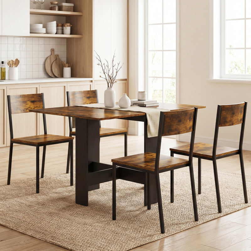 Folding Dining Table for Small Spaces Seats Up to 6 Converts to Desk Rustic Brown Black AOSOM